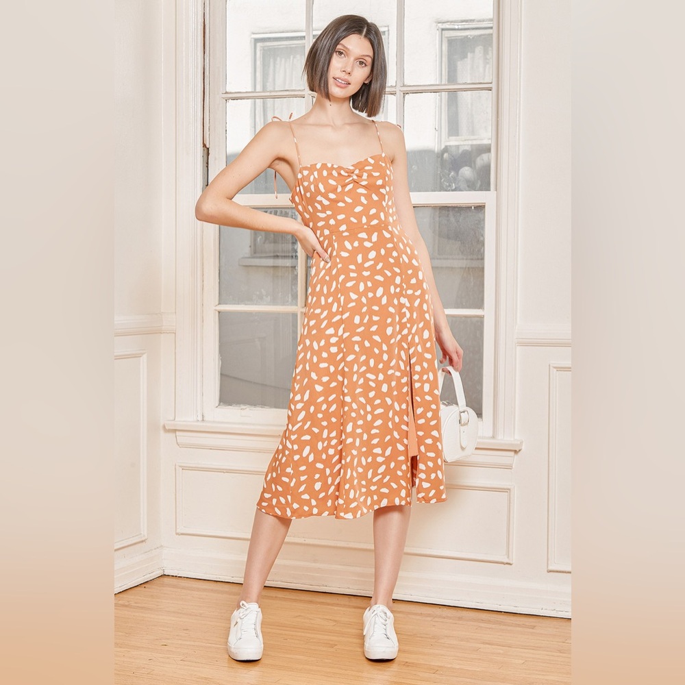 Lulu's Terracotta Dot-Print Midi Dress